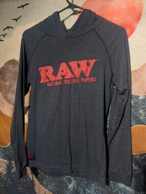 Authentic RAW Natural Rolling Papers Navy Hooded shirt